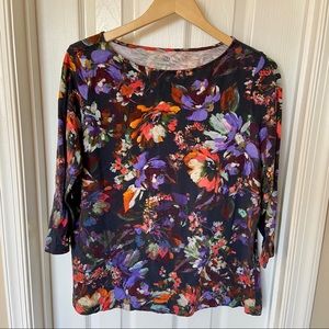 Lands End navy floral 3/4 sleeve shirt, XL